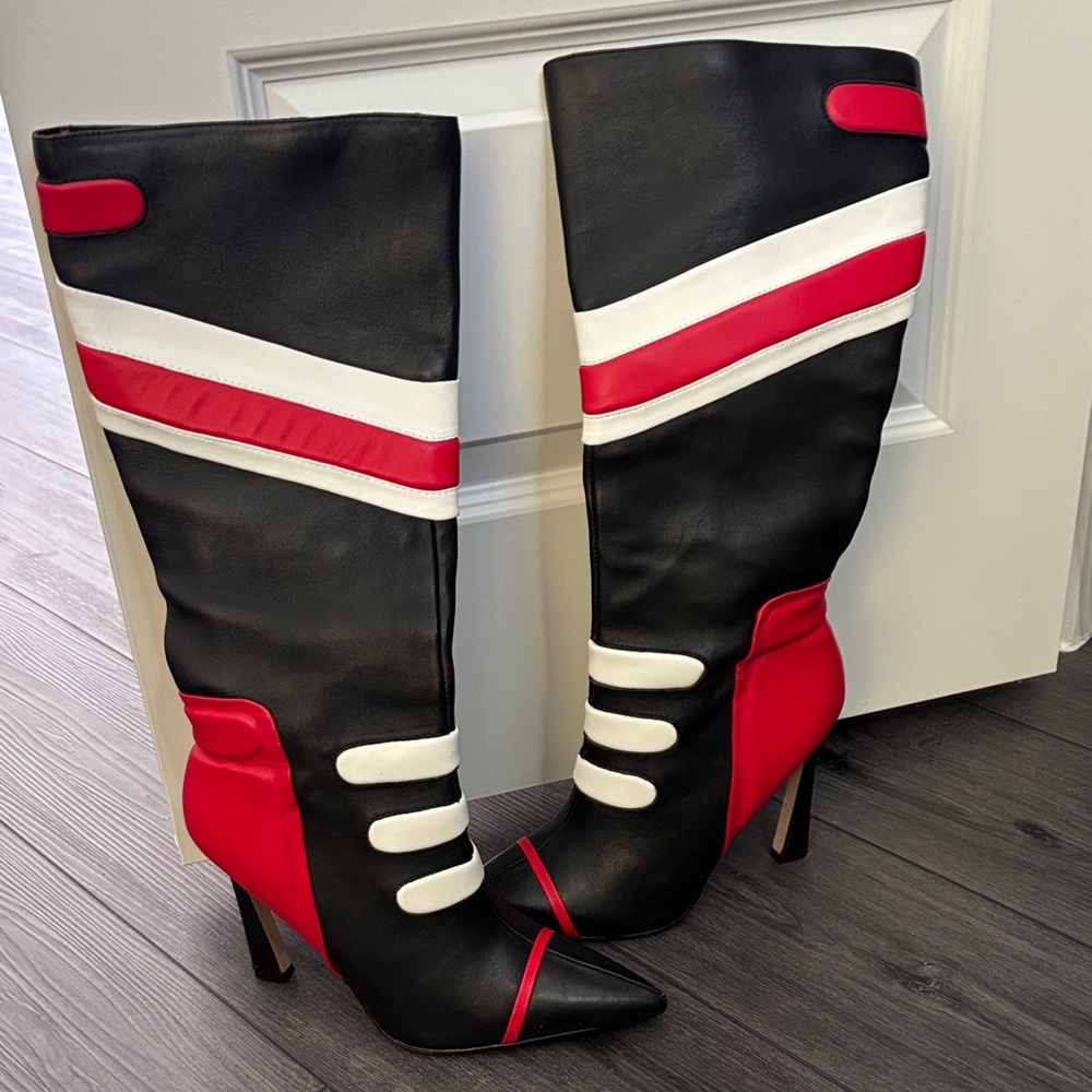 Steve Madden Black, Red, and White Heeled Boots